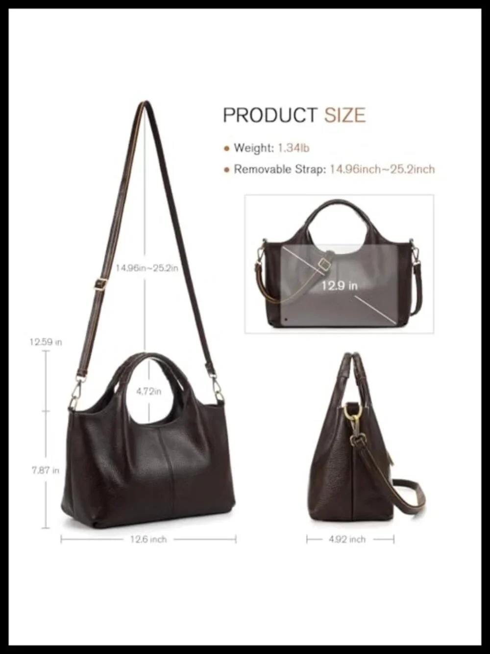 Genuine Leather Satchel Purse Women Top Handle Detachable Strap Tote Bag
